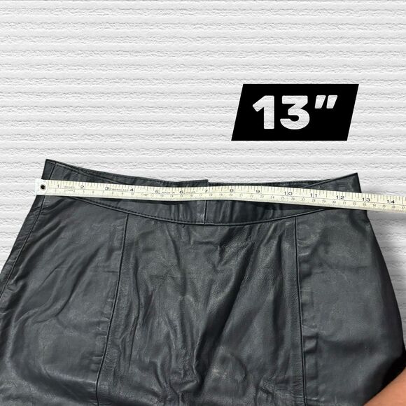 mgr Genuine Leather Skirt Black High Waist Pencil Lined Vintage USA 5/6 90s - Picture 4 of 8